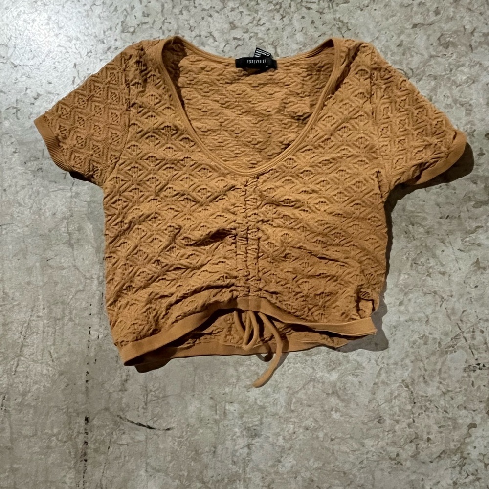 forever 21 brown tan crop top rutched w bow